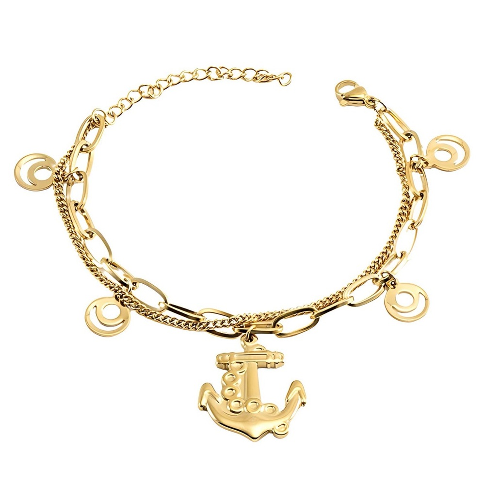 Gold Nautical Anchor Charm Bracelet